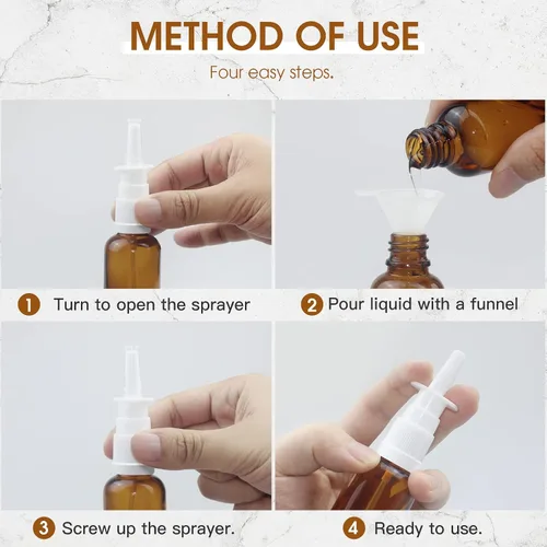Miniatura 5 de YAKESD Botella de spray nasal, 6 atomizadores recargables de vidrio ámbar de 1.0 fl oz/1 oz, atomizadores de niebla fina, pequeño rociador nasal