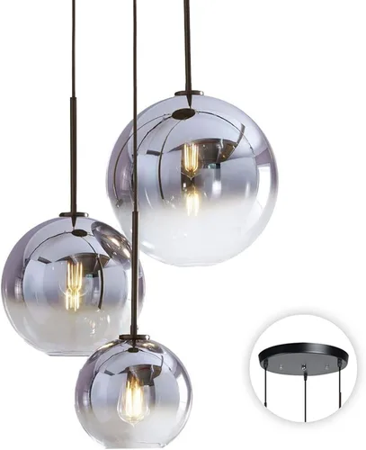 KCO Iluminación Moderna Lámpara Colgante de 3 Luces con Globo de Vidrio Gradiente en Plata, Luminaria de Techo con Cordón Ajustable, Candelabro