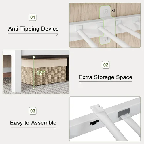 Miniatura 7 de Feonase - Litera de camas individuales con escalera, de metal, con barandilla alta, con soporte de listones de metal resistente, sin ruido, no Negro