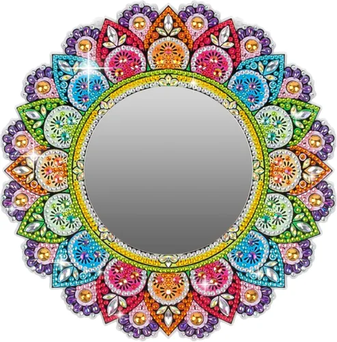 Espejo de diamante, espejo de maquillaje de mandala, pintura de diamante con forma especial para principiantes, manualidades, regalos para