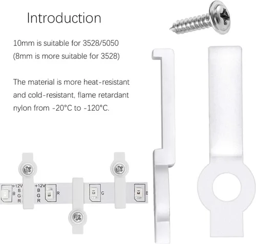 Miniatura 4 de DOERDO - 200 clips de fijación de tira de luz LED con 200 tornillos para fijación de 0.394 in de ancho, no impermeable, tira de luz LED 3528/5050