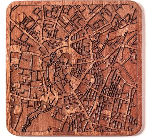 Miniatura 11 de Posavasos Amsterdam Map by O3 Design Studio, 1 pieza, posavasos de madera Sapele con mapa de la ciudad, hecho a mano, varias ciudades opcionales