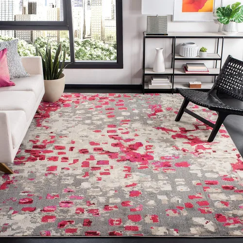 Miniatura 33 de SAFAVIEH MAD425H Madison Collection Alfombra decorativa cuadrada de 3', gris/naranja, diseño abstracto bohemio desgastado, no desprende pelusa