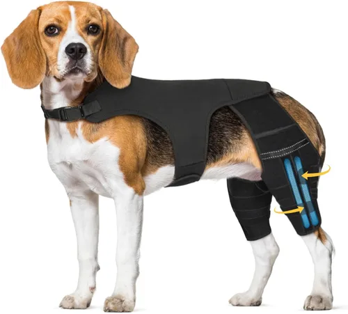 Miniatura 9 de Rodillera para perro para pierna trasera desgarrada, 4 estabilizadores, soporte de cadera ajustable para reducir el dolor, lesiones de ligamentos