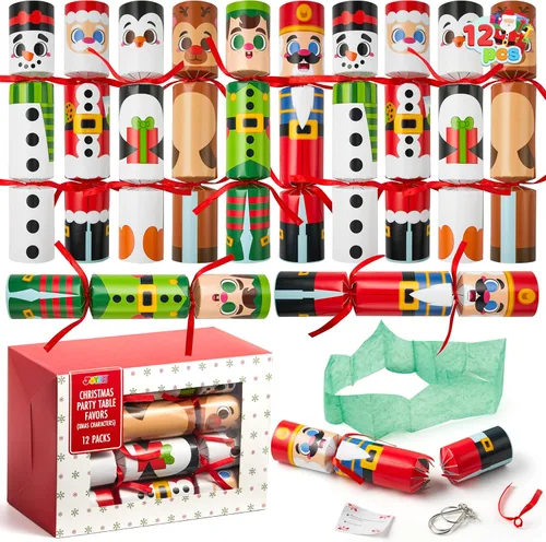 JOYIN Paquete de 12 recuerdos de fiesta de Navidad, recuerdo de mesa de Navidad, incluye sombrero de fiesta, bromas y regalos, decoraciones de mesa