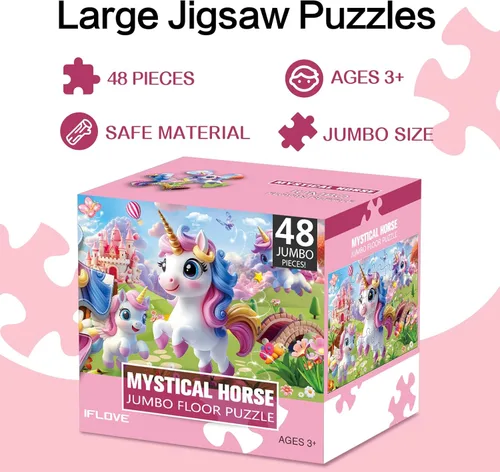 Miniatura 4 de Rompecabezas de piso Jumbo para niños, rompecabezas de unicornio de 48 piezas, rompecabezas grande para niños pequeños de 3 a 5 años, juguete