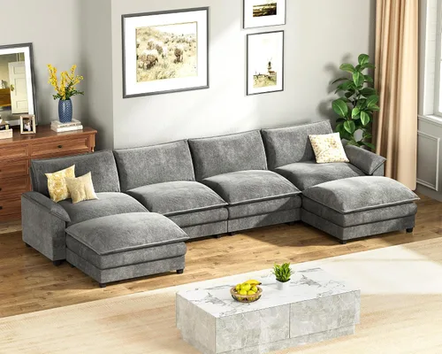 Miniatura 30 de Homall Sofá Seccional Modular de 80", Sofá Biplaza con Cojín de Doble Capa, Combinación DIY de Chenille Profundo Sofá Nube de 2 Asientos para Sala