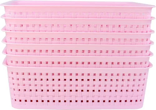 Miniatura 5 de Cestas de almacenamiento de plástico, cestas pequeñas de despensa para organizar, cestas organizadoras tejidas para estantes, organizador