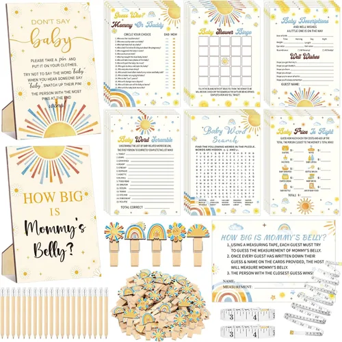 Miniatura 19 de Funnymoom 426 Piezas Juego de Juegos para Baby Shower de Papel Kraft - 8 Juegos, Incluye Bingo de Baby Shower, El Precio Correcto, Adivina Quién