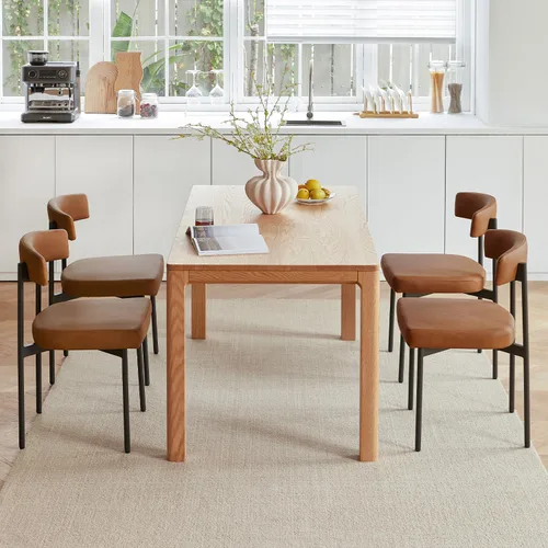 Miniatura 7 de GrandNoor Juego de 2 sillas de comedor de cuero sintético marrón, silla de cocina tapizada sin brazos, silla moderna de comedor con respaldo curvo