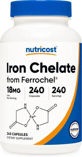 Nutricost Hierro quelado (de Ferrochel) 18 mg, 240 cápsulas - Suplemento de quelato de hierro sin gluten y sin OMG