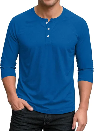 Miniatura 11 de Ctreela Camiseta Henley de manga 3/4 para hombre, estilo casual, ajustada, color sólido, manga larga, camiseta de béisbol Caqui