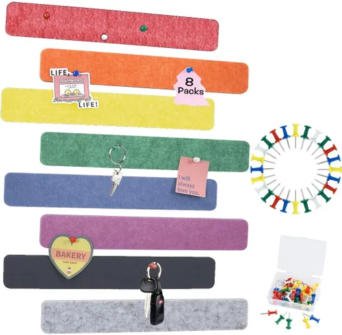 Miniatura 21 de Vuzvuv 8 tiras para tablón de anuncios con 50 chinchetas y 10 clips de madera, tablero de corcho autoadhesivo para pared, tablero de fieltro