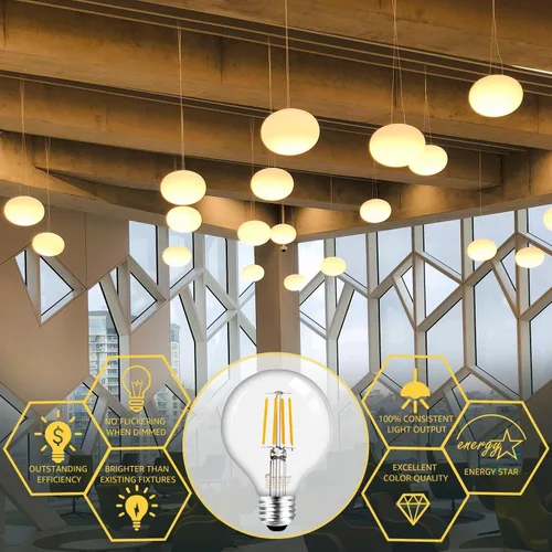 Miniatura 4 de MASTERY MART Bombillas globo G25, regulables, base E26, equivalente a 60 W, blanco suave de 2700 K, filamento vintage para espejo de baño, LED