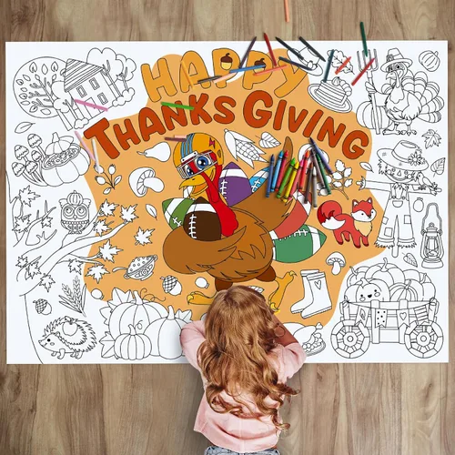 Póster de otoño para colorear de Acción de Gracias de 43.3 x 31.5 pulgadas, manualidades de papel de dibujo gigante para decoración de mesa de
