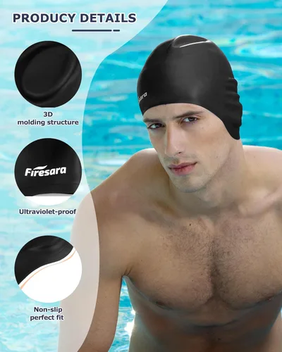 Miniatura 2 de Firesara Gorra de natación, gorra de natación original actualizada 3D, diseño ergonómico cómodo, duradero, protección para los oídos, para mujeres