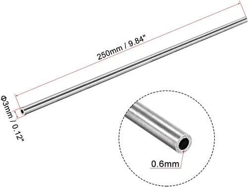 Miniatura 2 de uxcell Tubo redondo de acero inoxidable 304 0.118 in OD 0.024 in espesor de pared 9.843 in de longitud Tubo recto sin costura 2 piezas