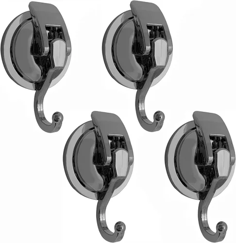 Miniatura 19 de Ganchos con ventosa, vidrio resistente, reutilizable, sin perforaciones, para bata de baño y guirnalda (plata, paquete de 4)