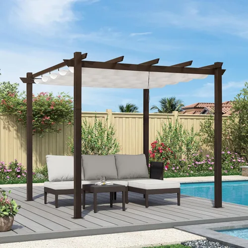 Miniatura 2 de PURPLE LEAF Pergola Pérgola - Pérgola retráctil de metal para exteriores de 10 x 10 pies con toldo para patio y jardín, parrilla de pabellón