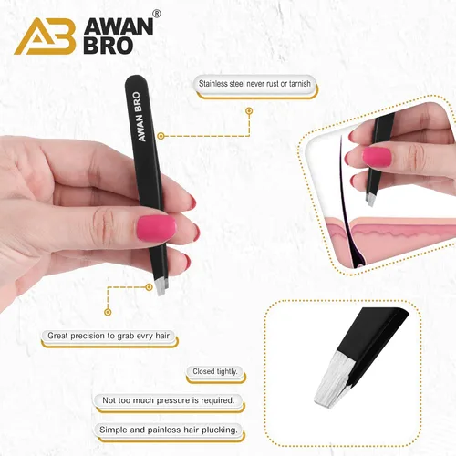 Miniatura 2 de Juego de pinzas para cejas de alta calidad, 4 piezas de acero inoxidable, pinzas negras para cabello facial, pinzas para hombres y mujeres