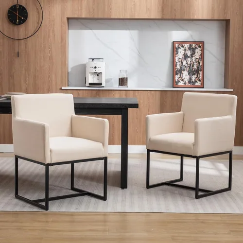 Miniatura 9 de BESTANO Juego de 2 sillas de comedor tapizadas con brazos de piel sintética de mediados de siglo, sillas decorativas modernas con marco de metal