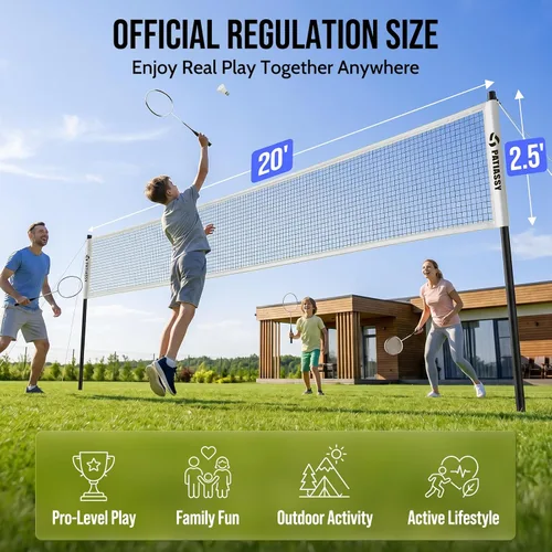 Miniatura 2 de Badminton Set for Backyard, Outdoor Badminton Net with Anti-Sag Design, 4 Professional Badminton Rackets, 4 Shuttlecocks and Carry Bag for Lawn or