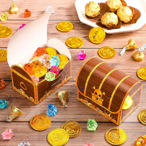 Miniatura 3 de Chinco Cofre de tesoros de cartón, cofre del tesoro pirata, caja de regalos para Halloween, juego de pirata, fiesta temática de piratas