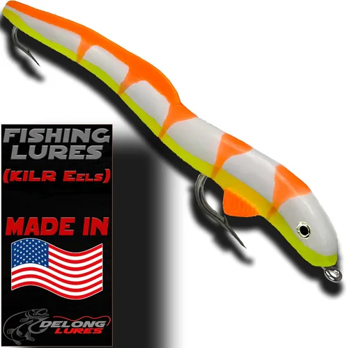 Miniatura 7 de Delong Lures Señuelos y cebos de pesca Jerk KILR EEL de 8 pulgadas, señuelos de pesca de agua salada y agua dulce, cebos para lubina de boca grande