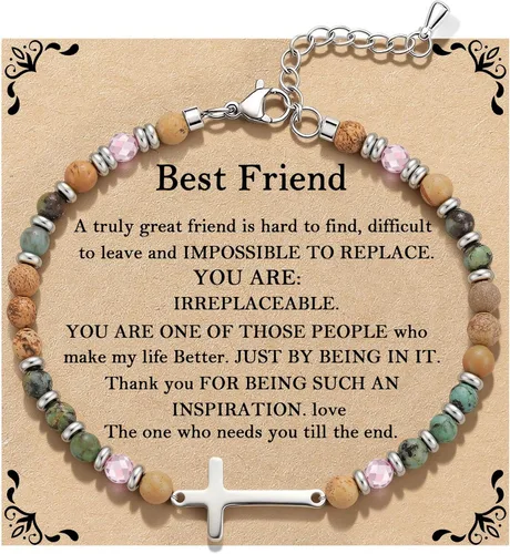 Miniatura 9 de Pulsera de onda/lazo/cruz para mujer, coloridas pulseras de cuentas de piedra natural, regalo único de amistad para mejor amiga, hermana, mejor