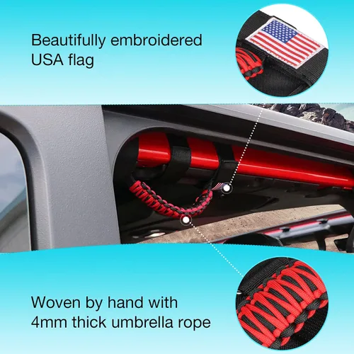 Miniatura 2 de GAIZON Paquete de 2 asas de agarre de barra antivuelco, asas de paracaídas para Jeep Wrangler CJ YJ TJ JL JK LJ JLU JKU Sahara Freedom Rubicon, Rojo