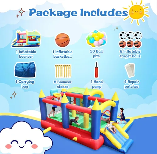 Miniatura 7 de Casa inflable de rebote para niños, castillo animoso con tobogán, salto, aro de baloncesto, pozo de pelotas, gorila familiar para patio trasero