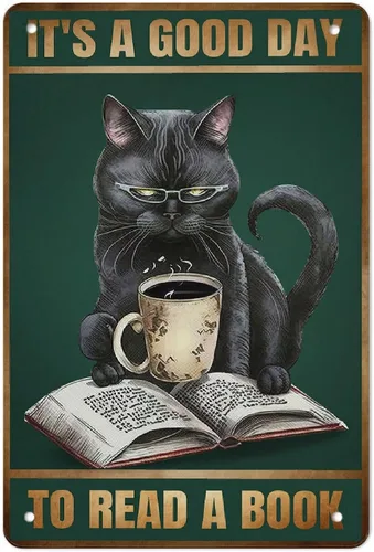 Miniatura 14 de AMOGHASIDDHI Cartel de metal con diseño de gato negro con consejos divertidos de animales, póster de metal vintage de aluminio de 8 x 12 pulgadas