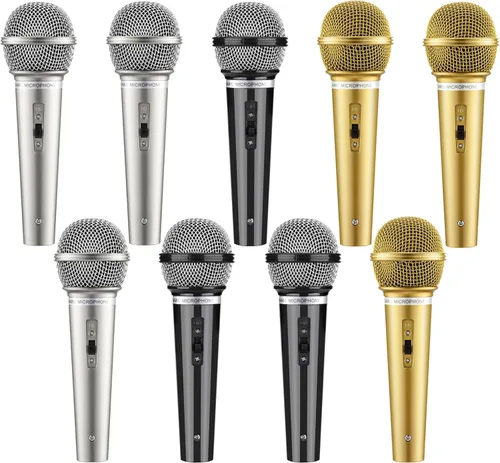 Miniatura 10 de Facmogu Juego de 3 micrófonos falsos, micrófono de plástico multicolor para disfraz de karaoke, accesorios de micrófono para Halloween, Navidad