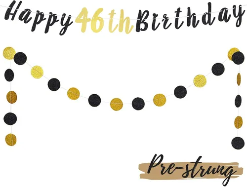 Miniatura 8 de Juego de decoración de cumpleaños número 100 – Cartel de feliz cumpleaños número 100 con puntos circulares de purpurina negra y dorada que saluda a
