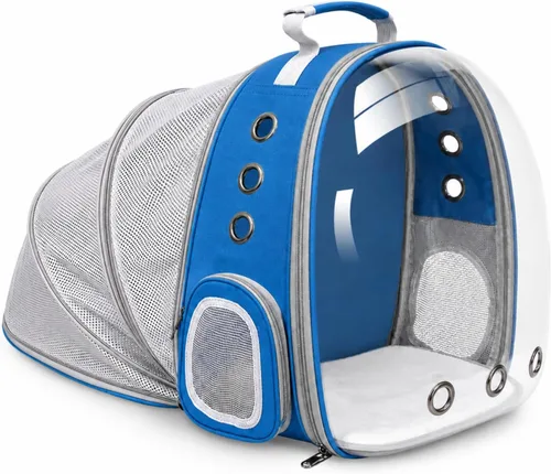 Miniatura 19 de Mochila expandible para gatos y perros, mochila de viaje para mascotas con ventana de burbujas con malla transpirable, estructura anticolapso, Negro