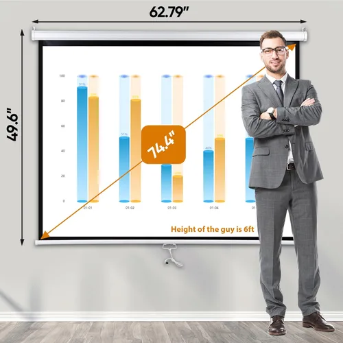 Miniatura 2 de ZENY - Pantalla de proyector desplegable de 72 pulgadas 4:3 HD, pantalla de proyección manual para cine en casa, pantalla de cine retráctil portátil