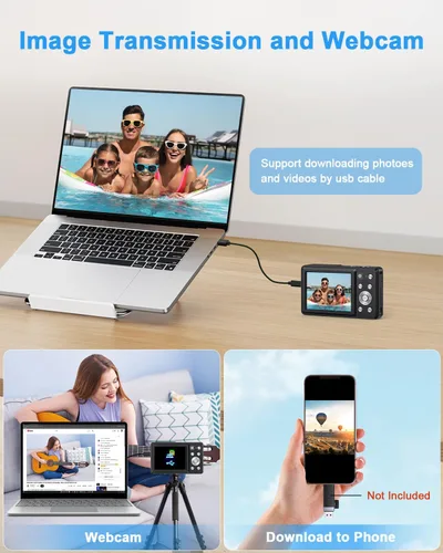 Miniatura 7 de Cámara digital 4K, cámara compacta de punto y disparo con enfoque automático, cámara dual, flash, zoom 16X, tarjeta de 32GB, cámaras de 64MP