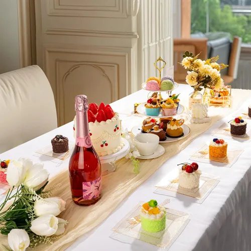 Miniatura 3 de DaYammi 200 platos de postre dorados, incluyendo 100 platos de aperitivo de 6 pulgadas, 100 tenedores de plástico de 5.7 pulgadas, platos cuadrados