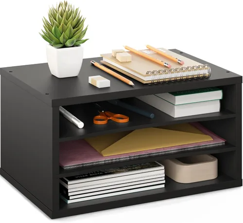 Organizador de papel Ballucci, organizador de escritorio de madera apilable de 3 niveles, organizador de archivos de documentos y clasificador de