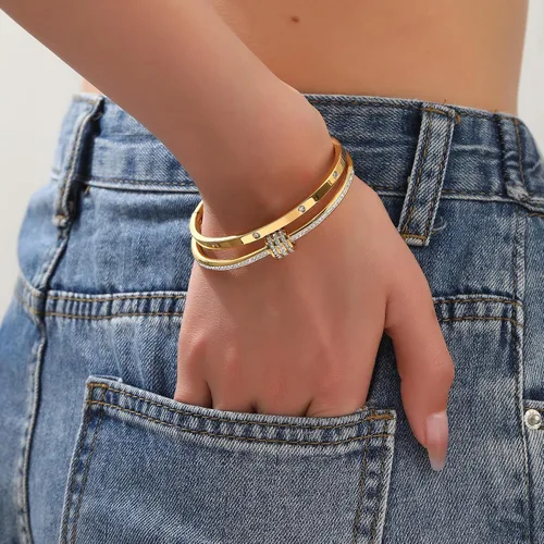 Miniatura 6 de Pulsera de acero inoxidable para mujer, chapada en oro, con cubo, bisagra de circón, joyería ovalada, testigo del regalo del amor