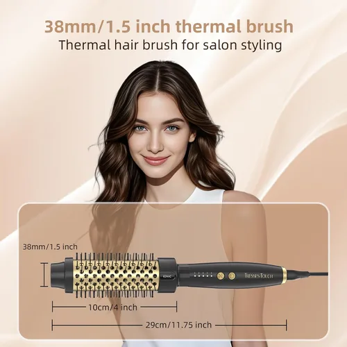 Miniatura 3 de Cepillo térmico de oro de 24K, cepillo rizador de peinado duradero con brushing, cepillos redondos de calentamiento rápido de 30 segundos de 1.5