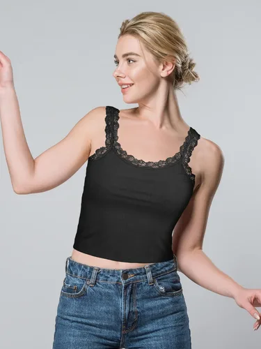 Miniatura 7 de Sintege Camiseta sin mangas de encaje para mujer, 3 piezas, camisola de encaje, sin mangas, con ribete de encaje, Y2K