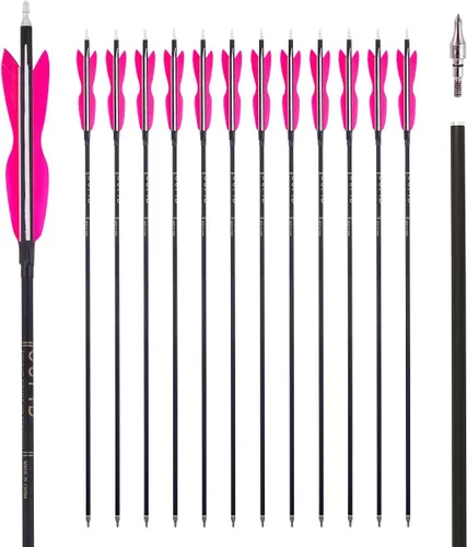 Miniatura 12 de LWANO Flechas de caza de carbono de 31 pulgadas, flechas de práctica con plumas de pavo de 5 pulgadas, 500 para arco recurvo y arco compuesto 7.8MM