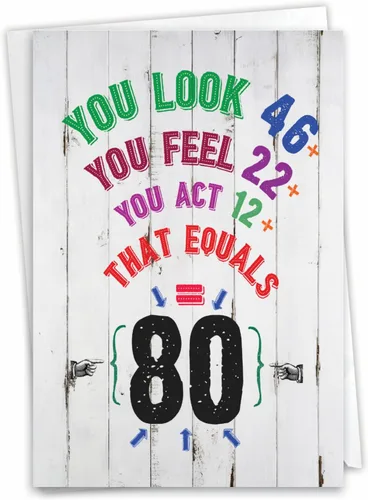 NobleWorks - Tarjeta de cumpleaños número 80 divertida - Celebración de 80 años, tarjeta de humor de hito para abuelos, padres - Ecuación de edad 80