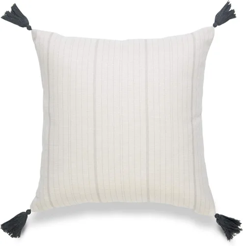 Miniatura 9 de Hofdeco Funda de almohada decorativa neutra solamente, para sofá, sofá o cama, borla a rayas gris oscuro, 20 x 20 pulgadas