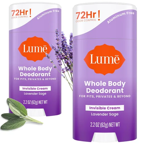 Lume - Desodorante Lume en barra para axilas y partes privadas, 2 unidades de 2.2 oz