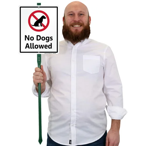 Miniatura 3 de SmartSign Letrero LawnBoss® con texto en inglés "No Dogs Allowed", letrero de aluminio de 10 x 12 pulgadas con estaca de 3 pies