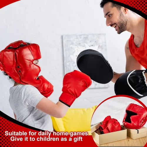 Miniatura 6 de Kanayu Juego de 12 piezas de equipo de boxeo para niños principiantes de 6 a 18 años, incluye casco de boxeo y guantes, vendas, protectores bucales