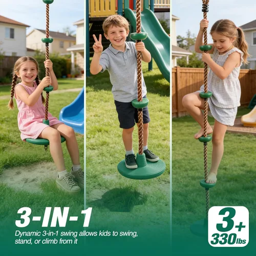 Miniatura 4 de REDCAMP Columpios de cuerda de escalada para árboles, asiento de columpio de disco de plástico resistente para niños y adultos con correa