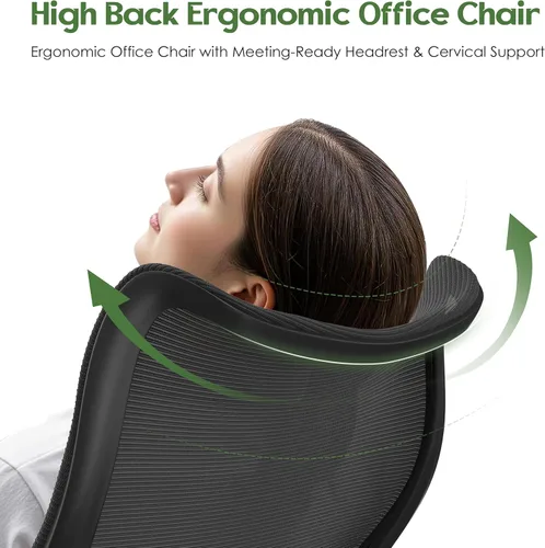 Miniatura 5 de Silla de oficina ergonómica - Silla de oficina cómoda de malla con respaldo alto con rueda de apoyo lumbar, sillas de oficina para el hogar, Negro
